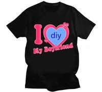 East-hai-buy DIY Custom T-Shirt Printed I Love My Boyfriend/Girlfriend Personalized Picture Tshirt Women Men Casual Tops Streetwear Valentine's Day Couple Gift Color6,L