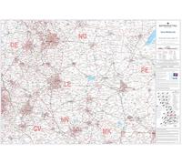 East Midlands - Postcode Sector Map 14 - Wall Map With Motorway, A' Roads, B' Roads, City Plans, Area, Size: 73 x 107 cm (29 x 42 inches) Scale: 1:150 000 (2.4 miles to 1 inch) Laminated