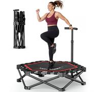 EAST MOUNT 42" Foldable Mini Trampoline for Adults, Quiet Fitness Rebounder with Adjustable Handle, No-Assembly Indoor Exercise Trampoline, 450LBS Capacity (BlackRed)