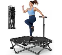 EAST MOUNT 42" Foldable Mini Trampoline for Adults, Quiet Fitness Rebounder with Adjustable Handle, No-Assembly Indoor Exercise Trampoline, 450LBS Capacity (FullBlack)
