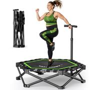 EAST MOUNT 42" Foldable Mini Trampoline for Adults, Quiet Fitness Rebounder with Adjustable Handle, No-Assembly Indoor Exercise Trampoline, 450LBS Capacity (Blackgreen)