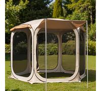 East Oak 12×12 FT Pop Up Canopy Tent with Mesh | Outdoor Screen House with 4 Sunshades | Instant Canopy with Portable Carry Bag | Gazebo Tent for Camping, Patio, and Beach | Beige
