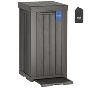 EAST OAK 31 Gallon Outdoor Trash Can | Waterproof Resin Garbage Can with Recycle and Garbage Labels | Secure Bag Lip Lock and Drip Tray | Outside Trash Bin for Patio | Kitchen, Backyard or Deck | Gray