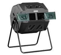 EAST OAK Outdoor Compost Tumbler, 43 Gallon Dual Chamber Compost Bin with 2 Sliding Door and Aeration System, Rotating Composter Bin for Kitchen, Garden