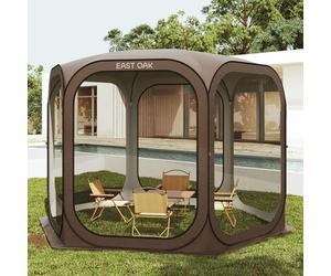 EAST OAK Screen House Tent Pop-Up, Portable Screen Room Canopy Instant Screen Tent 10 x 10 FT with Carry Bag for Patio, Backyard, Deck & Outdoor Activities, Brown