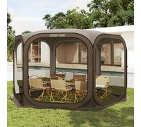 EAST OAK Screen House Tent Pop-Up, Portable Screen Room Canopy Instant Screen Tent 12 x 12 FT with Carry Bag for Patio, Backyard, Deck & Outdoor Activities, Brown