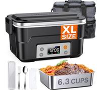 EAST OAK XL 6.3-Cup Cordless Electric Lunch Box for Adults, Heated Lunch Box for Men with Scheduled Heating, Portable Car Food Warmer with Utensils, Two-Tier Bag, Removable Divider