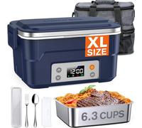 EAST OAK XL 6.3-Cup Cordless Electric Lunch Box for Adults, Heated Lunch Box for Men with Scheduled Heating, Portable Car Food Warmer with Utensils, Two-Tier Bag, Removable Divider