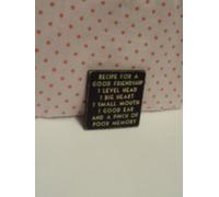 East of India Black Roughwood Fridge Magnet 'Recipe for a good friendship 1 level head 1 big heart 1 small mounth 1 good ear and a pinch of poor memory'