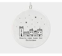 East of India Flat Porcelain Bauble Hearts Come Home for Christmas Decoration