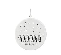 East of India Flat Porcelain Bauble Let it snow Penguins