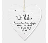 Isolation Gifts, East Of India Wobbly Round Heart 'Home Is Where Family Belongs' Porcelain Gift, Hanging Decor, Wedding Gift, Porcelain