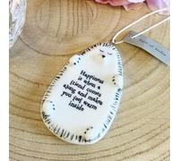 East of India Hanging Porcelain Hedgehog - "Happiness is When a Friend Comes Along and Makes You Feel Warm Inside" Sentimental Gift Decoration