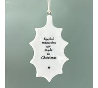 East of India Hanging Porcelain Holly Special Memories are made at Christmas, Festive Gift, Christmas Keepsake Gift