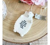 East of India Hanging Porcelain Sheep - How Wonderful Life Is Now You're in My Woolly World for Loved Ones & Friends