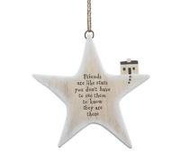 East of India Hanging Wooden Star - Friends Are Like Stars: Charming Celestial Friendship Gift, Rustic Home Decor Accent for Special Bonds