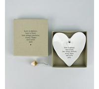 East of India Heart-Shaped Porcelain Ring Dish Love is Patient, Love is Kind - Jewelry Holder for Weddings, Engagements, Anniversaries, Valentine’s