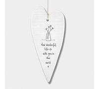 East of India How Wonderful Life is Wobbly Long Heart Porcelain Hanger