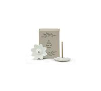 East of India Matchbox Incense Holder & 9 Incense Japanese Style Sticks Black Pomegranate Scent Porcelain Stand Inspirational Quote "A Little Box of Love" Aromatherapy 4.5 x 3.4 x 2cm