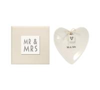 East of India Ring Dish Mr & Mrs Heart-Shaped Porcelain in Gift Box
