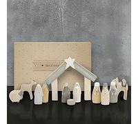 East of India Natural Small Boxed Christmas Nativity Set, 12 Figures, Wooden, Neutral, 17.2 cm x 10.5 cm x 3.5 cm