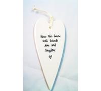 East of India NEW 2035 White Porcelain Hanging Heart Bless This House, Christmas