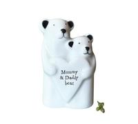 East of India Porcelain Bear Couple Ornament, 'Mummy & Daddy Bear' Design, 7 x 4.4 cm, White