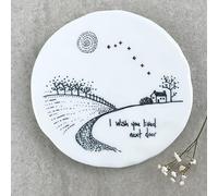 East of India Porcelain Coaster with Words 'I Wish You Lived Next Door' - Kitchen Coaster Keepsake Gift
