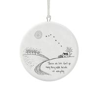 East of India Porcelain Wall Hanger, Round, White, 6.5x6.5cm, Birthday, Mother’s Day Gift