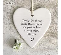 East Of India Porcelain Hanging Heart - Great To Have A Lovely Friend - Keepsake Gift