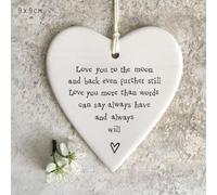 East of India Porcelain Hanging Heart - Love You to the Moon: Elegant Decorative Ornament, Thoughtful Gift for Expressing Love and Affection