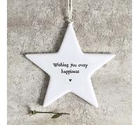 East of India Porcelain Hanging Star - Wishing you every happiness, Family Friends Keepsake Gift, Christmas Keepsake Gift, Porcelain Hanging Decoration