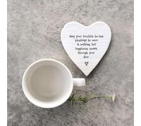 East of India Porcelain Heart Coaster - May Your Troubles Be Less, Coaster For Mum Dad Family Friends, Inspiration Gift For Home, Thinking of You