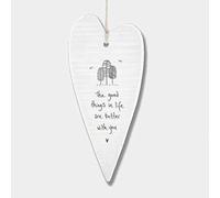 East of India Porcelain Long Heart Hanging Decoration - The Good Things In Life