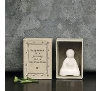 East of India Porcelain Matchbox Buddha Sentimental Happiness Ornament Gift | Happiness Is A Journey Not A Destination, White