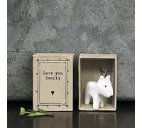 East of India Porcelain Matchbox Little Reindeer| Christmas Gift Keepsake Love You White