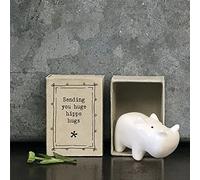 East of India Porcelain MINI Matchbox Hippo Sentimental Hugs Ornament Gift | Sending you huge hippo hugs