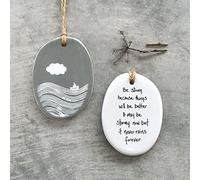 East of India Porcelain Oval Hanger 'Be strong', Hanging Porcelain Gift, Home Decoration, Friendship Gift, Thinking of You Keepsake
