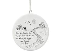 East of India Porcelain Round Hanger - May your troubles be less, your blessings be more and nothing but happiness come through your door | Keepsake Gift