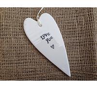 East of India Porcelain Sentiment Hanging Heart LOVE YOU