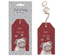 East of India Red Spotty Merry Christmas Tags with A Pug x 6