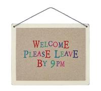 East of India Sign - Welcome Please Leave By 9pm - Wooden Plaque Home Decoration Hanging Ornament