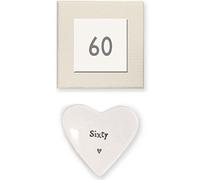 East of India 'Sixty' Porcelain Heart Dish Gift - 60th Birthday Gift