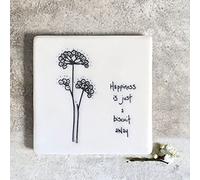 East of India Square Porcelain Coaster - Happiness is just a biscuit away, White