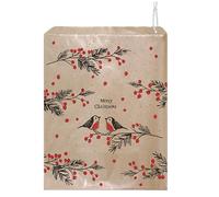 East of India Strung Paper Bags x 50, Christmas Robins Gift Wrapping, Wedding Favors, Party Bags, Eco-Friendly Packaging, Christmas Wrapping