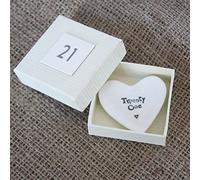 East of India Twenty One White Porcelain Heart Dish Gift - 21st Birthday Gift