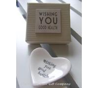 East of India 'Wishing you Good Health' White Porcelain Heart Dish Gift
