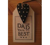 East of India Wooden Heart Hanging Sign with Tag - Best Dad - Fathers Day