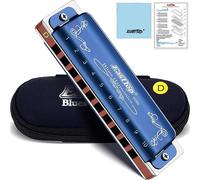 East top 10 Holes 20 Tones 008K Diatonic Harmonica Key of D with Blue Case, Standard Harmonicas For Adults, Professional Player and Students