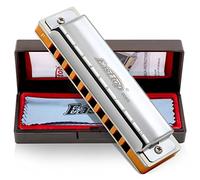 East top 10 Holes Professional Diatonic Blues Harmonica Key of F with Silver Cover, Probgrade Harmonicas For Adults, Professional Player and Students